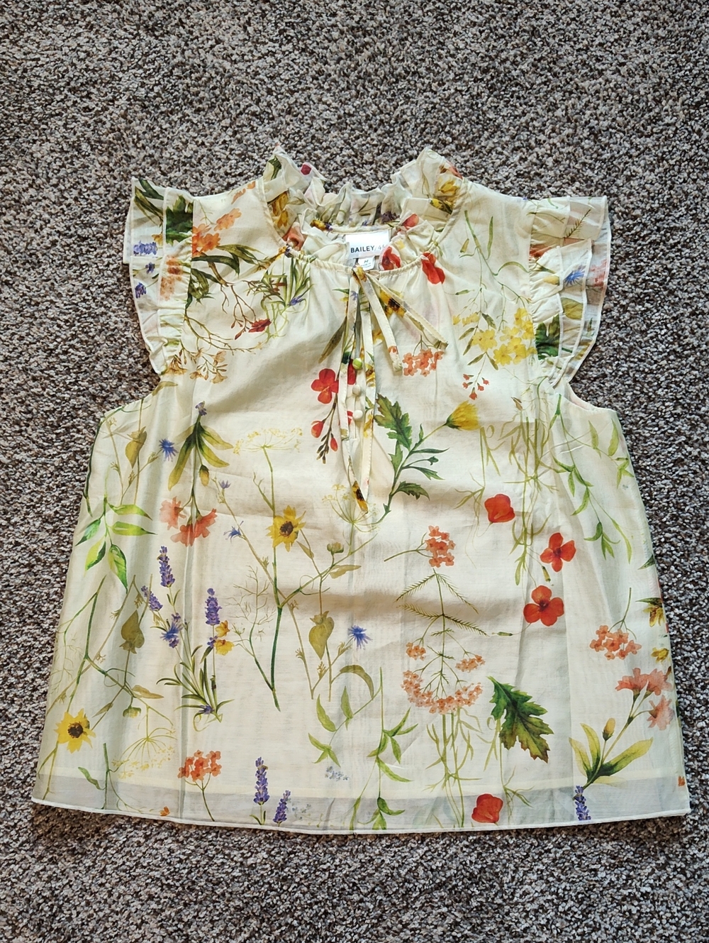 Bailey 44 Cream Floral Tie-Front Ruffle Sleeve Top
